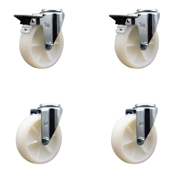 5'' Nylon Wheel Swivel Bolt Hole Caster Set with 2 Posi Lock Brakes, 4PK